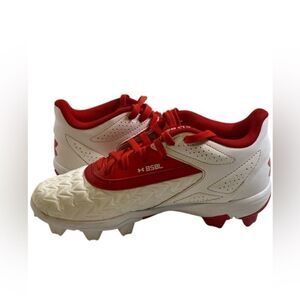 EUC Under Armour Lead Off Low RM 3.0 Red and White Baseball Cleats - Size 2.5Y